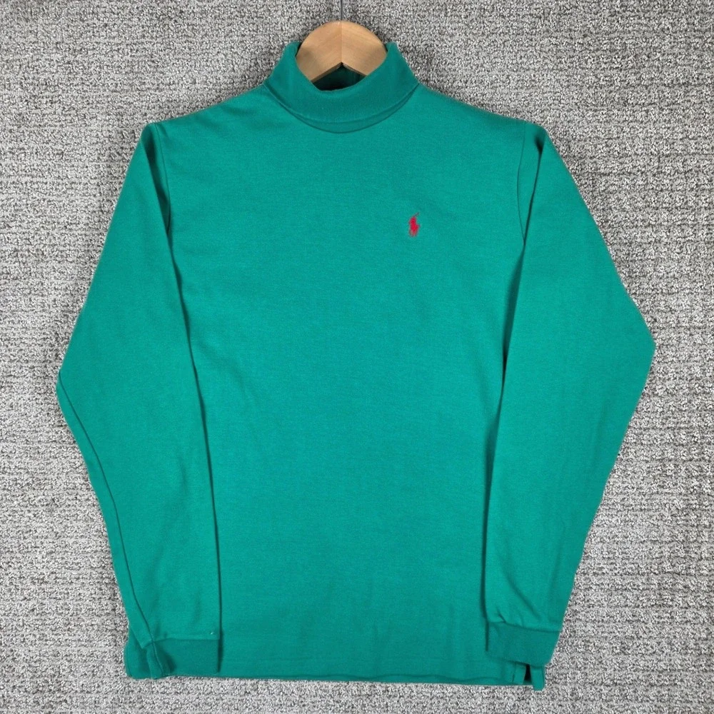 Vintage Polo Ralph Lauren Mens XL Green Mock Neck Long Sleeve Shirt Base Layer